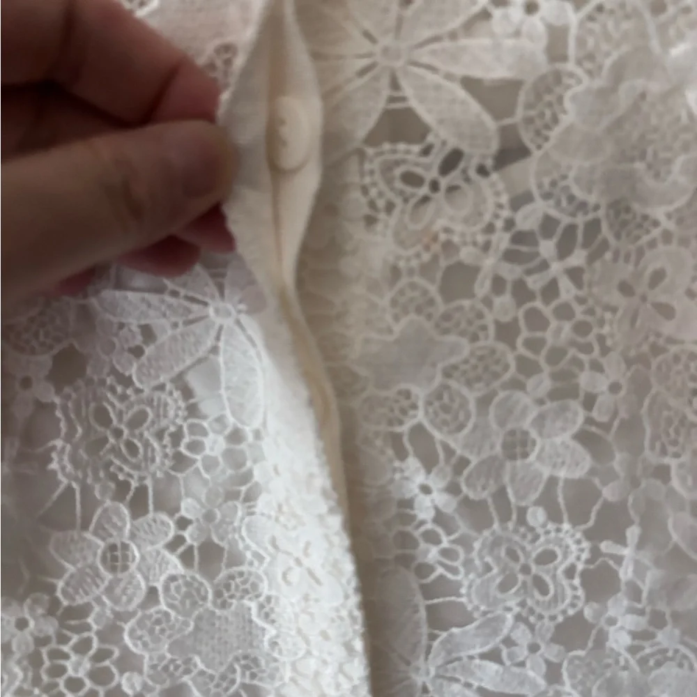 Teri Jon by Vickie Freedman Peter Pan collar White Lace Midi Dress 10 - Picture 5 of 8